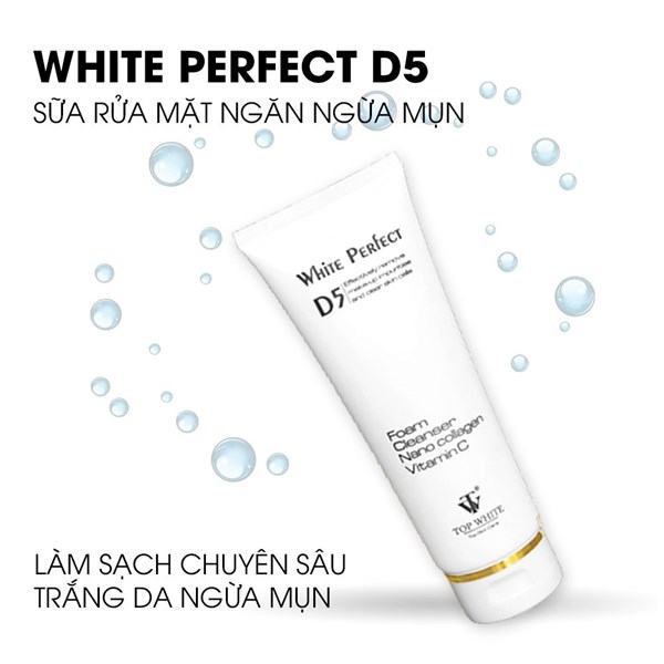 Sữa Rửa Mặt Ngừa Mụn Chống Lão Hóa Top White White Perfect Foam Cleanser Collagen D5 (150ml)