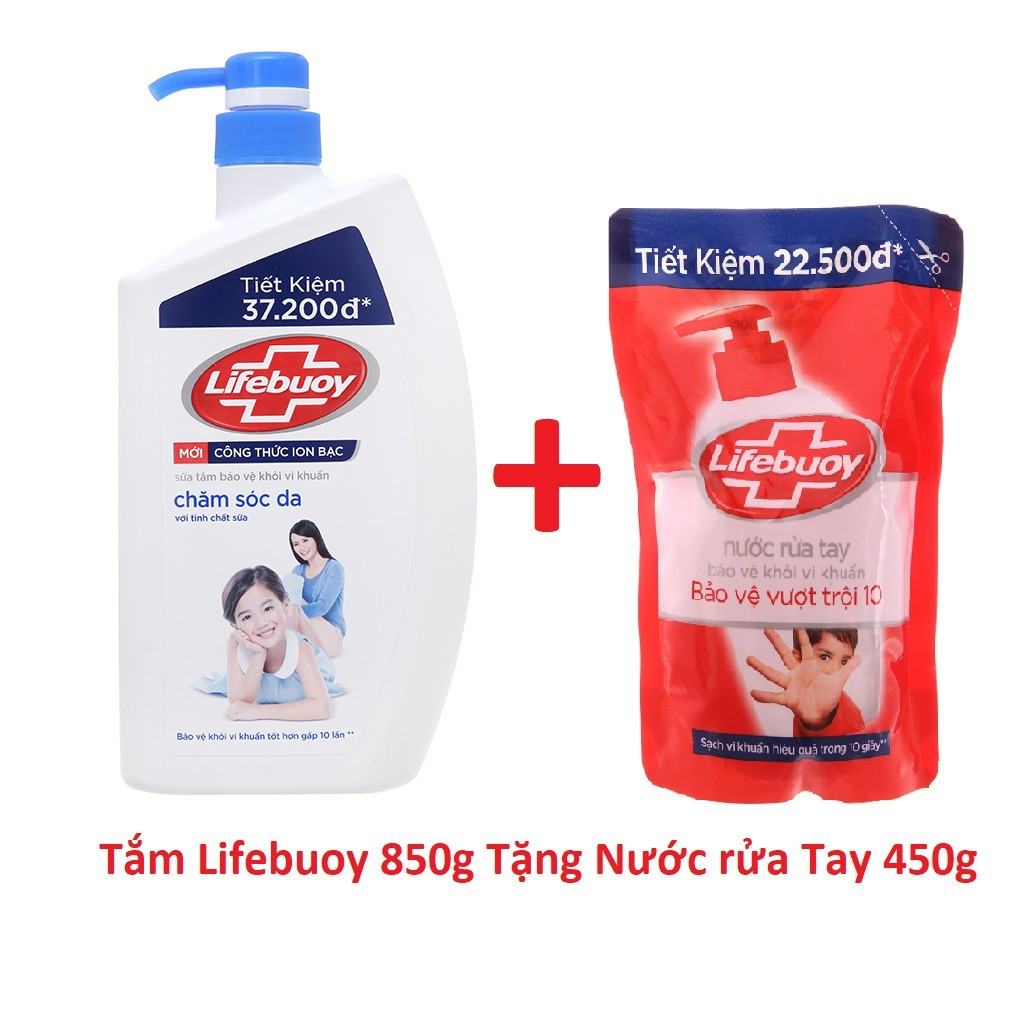 Lifebuoy Sữa Tắm Chăm Sóc Da Với Tinh Chất Sữa Xanh (850g) Tặng Nước Rửa Tay (450g)