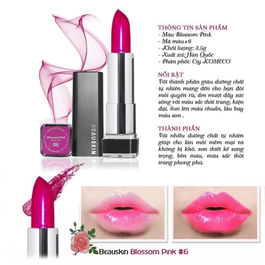 Son Beauskin Crystal Lipstick #06 Blossom Pink 