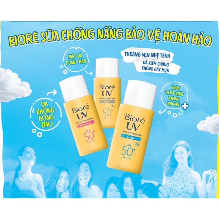 Sữa Chống Nắng Ngọc Trai Trắng Mịn Bioré UV Perfect Protect Milk White SPF50+/PA+++ (25ml)