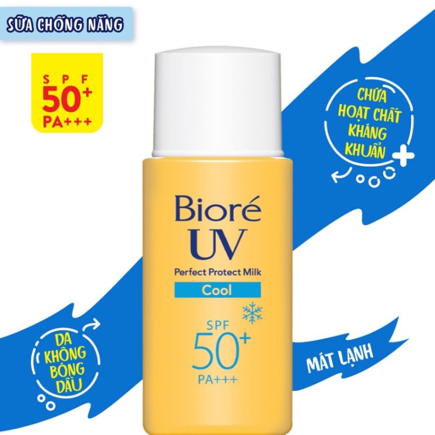 Sữa Chống Nắng Kháng Khuẩn Mát Lạnh Bioré UV Perfect Protect Milk Cool SPF50/PA+++ (25ml) 