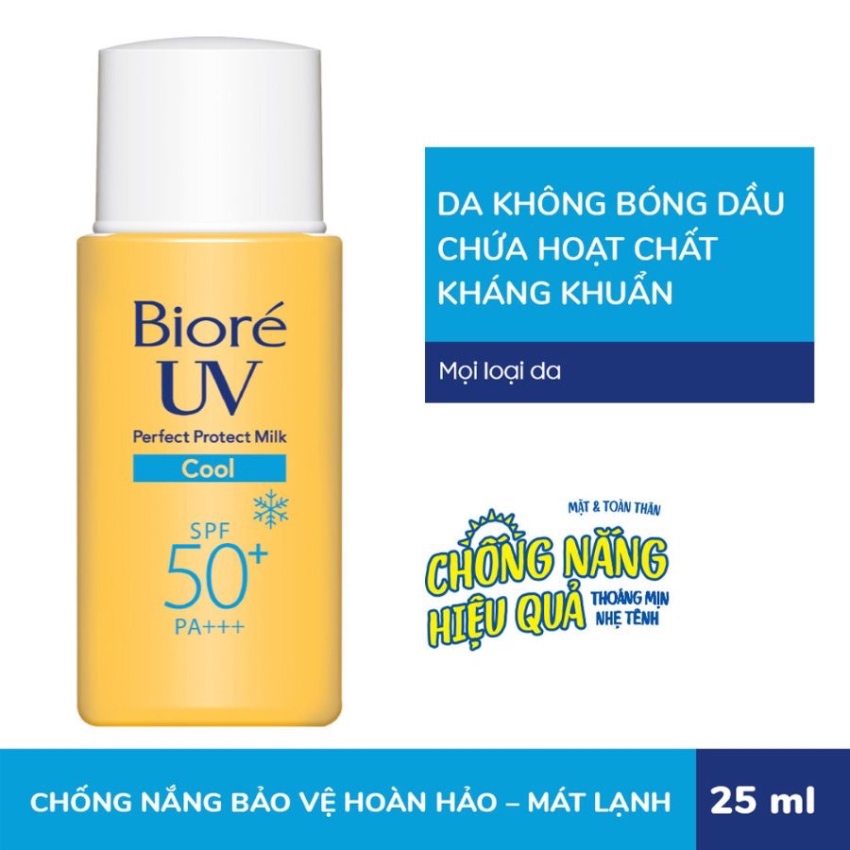 Sữa Chống Nắng Kháng Khuẩn Mát Lạnh Bioré UV Perfect Protect Milk Cool SPF50/PA+++ (25ml) 