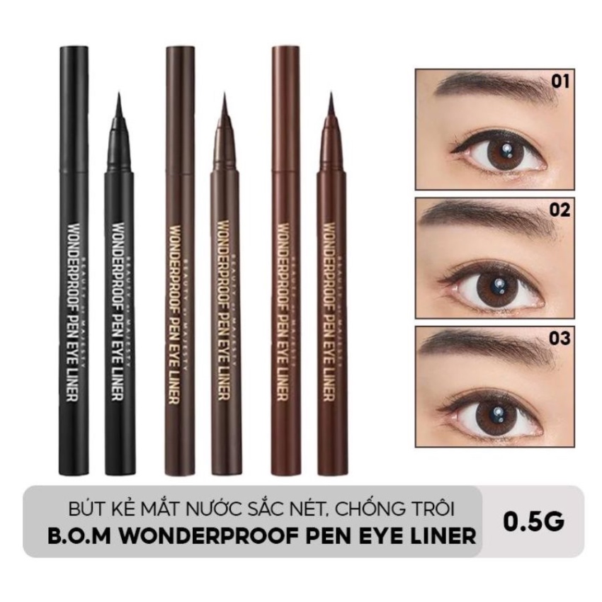 Kẻ Mắt Nước Lâu Trôi Không Lem B.O.M Wonderproof Pen Eye Liner #01 Wonder Black (0.5g)