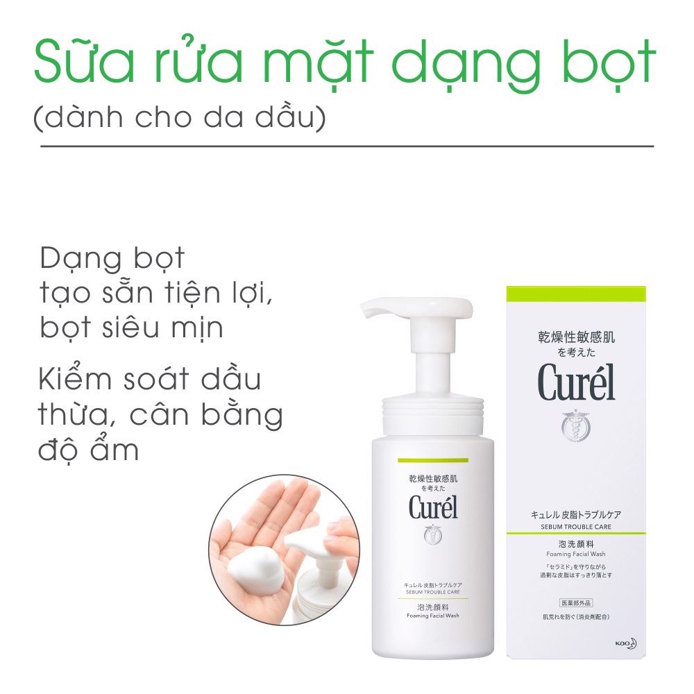 Sữa Rửa Mặt Tạo Bọt Trị Bã Nhờn Cho Da Nhạy Cảm Curél Sebum Trouble Care Foaming Facial Wash (150ml) 