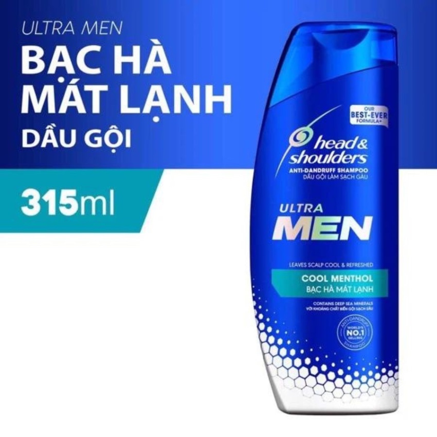 Dầu Gội Bạc Hà Mát Lạnh Cho Nam Head & Shoulder Ultra Men Cool Menthol (315ml)