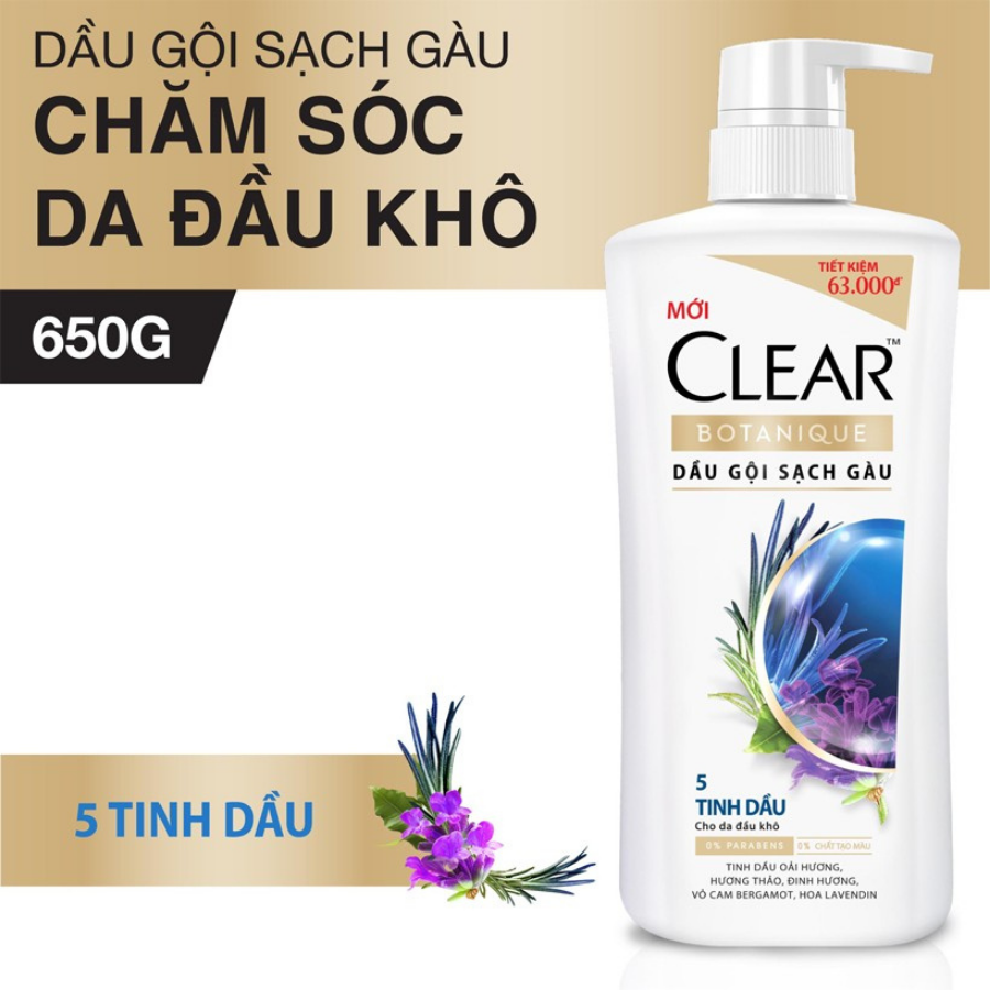 Dầu Gội Sạch Gàu 05 Tinh Dầu Cho Da Đầu Khô Clear Botanique Shampoo Healthy Me (650g) 