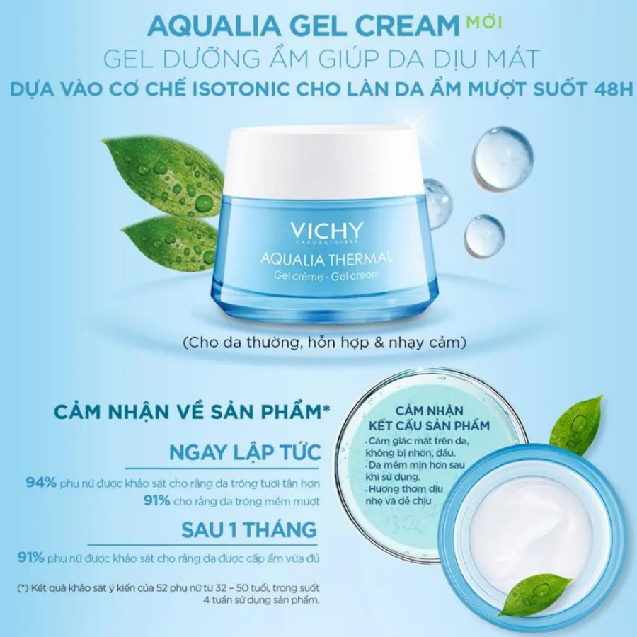 Gel Dưỡng Ẩm Cấp Nước Vichy Aqualia Thermal Rehydrating Cream-Light (50ml) 