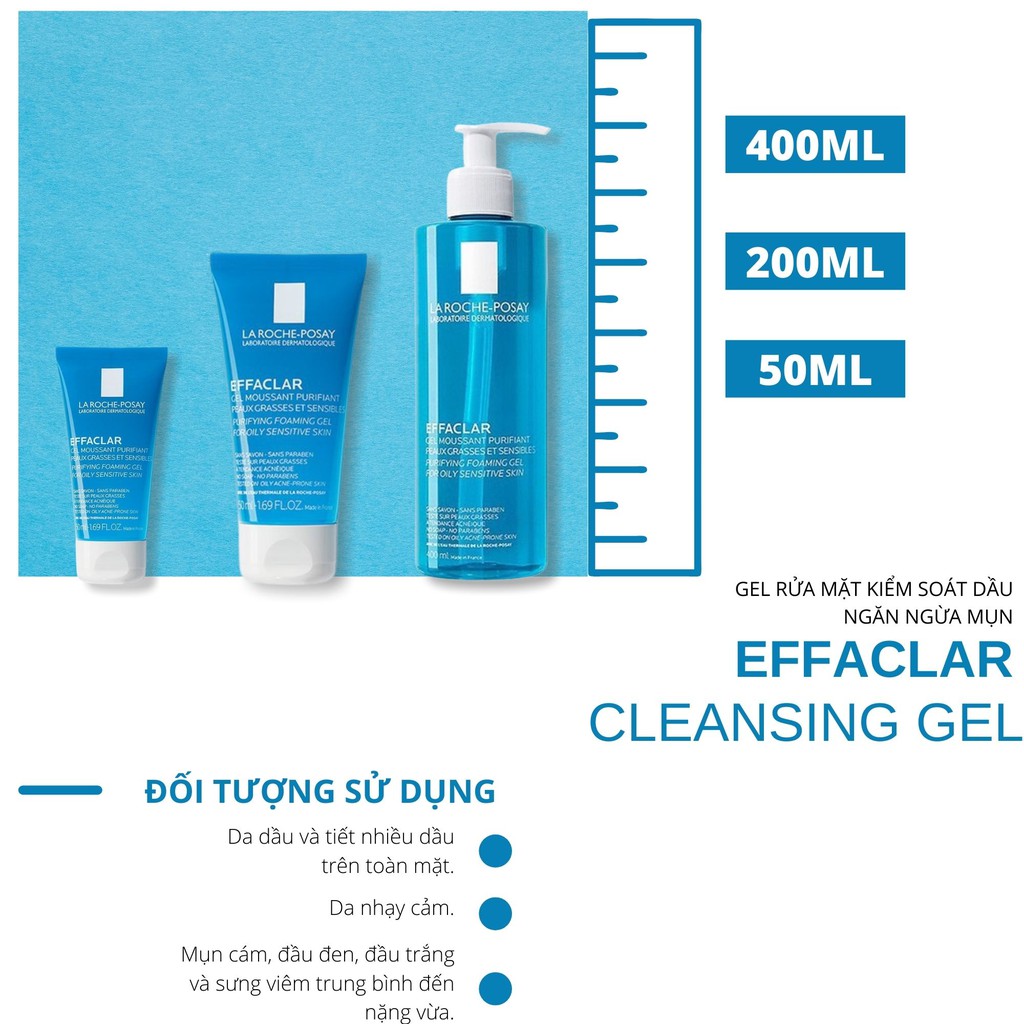 Gel Rửa Mặt Tạo Bọt, Làm Sạch Dành Cho Da Dầu & Nhạy Cảm La Roche-Posay Effaclar Purifying Foaming Gel For Oily Sensitive Skin (50ml) 