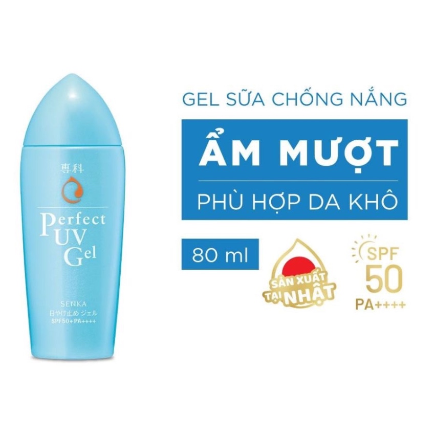 Gel Sữa Chống Nắng & Dưỡng Ẩm Mượt Cho Da Khô Senka Perfect UV Gel SPF50/PA++++ (80g)