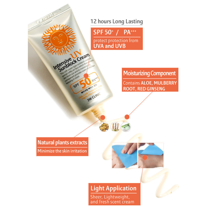 Kem Chống Nắng 3W Clinic Intensive UV Sunblock Cream SPF 50 PA+++ (70ml) 