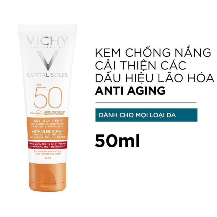 Kem Chống Nắng Bảo Vệ, Ngăn Ngừa Lão Hoá & Săn Chắc Da Vichy Capital Ideal Soleil Anti-Ageing 3-in-1 SPF50+ (50ml) 