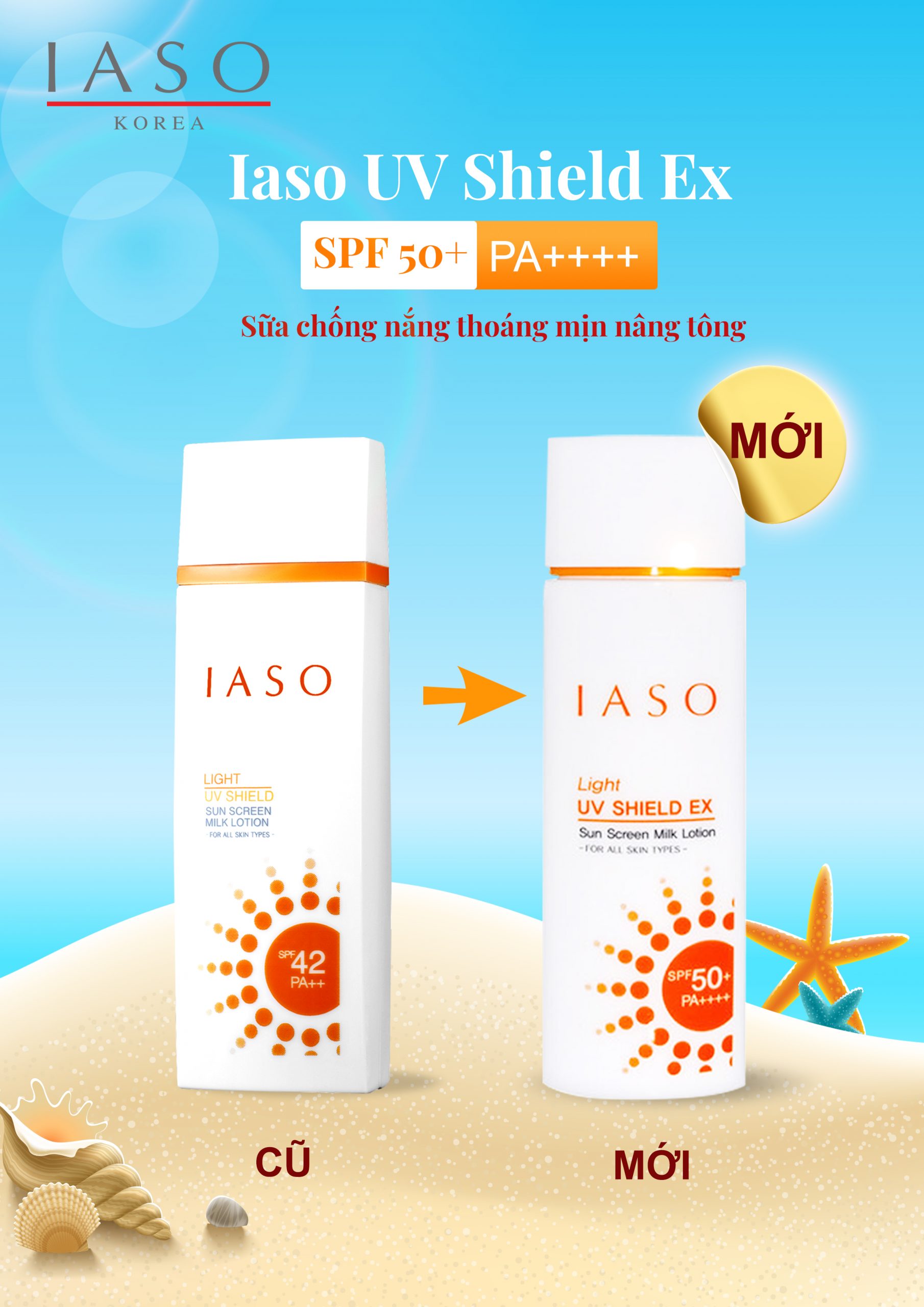 Sữa Dưỡng Chống Nắng Thoáng Mịn Nâng Tông IASO UV Shield EX Sun Screen Milk Lotion - I71 (70ml)