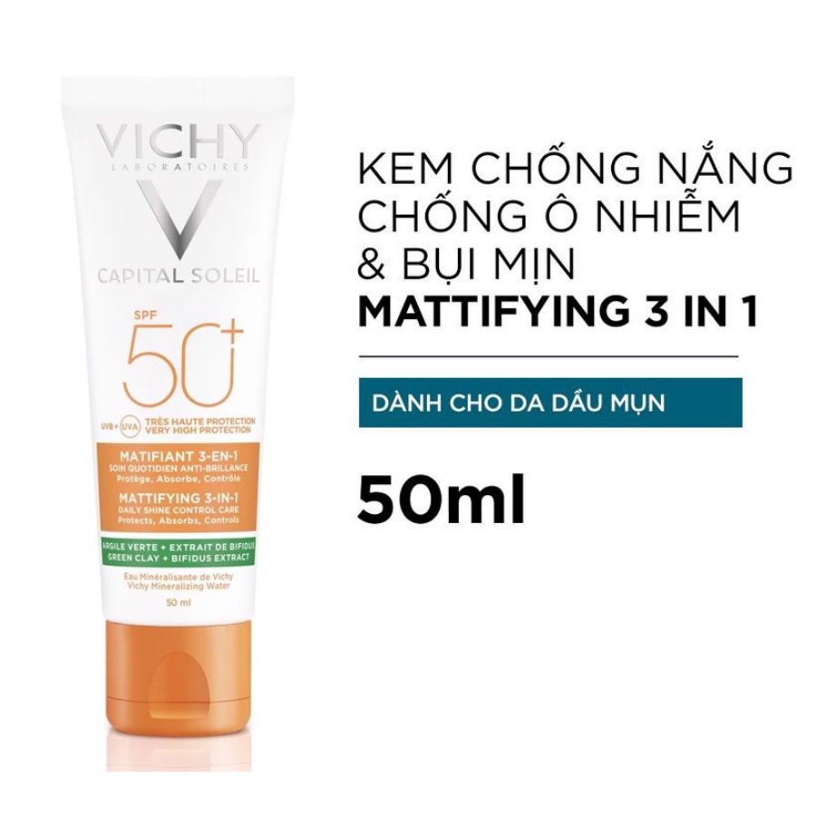 Kem Chống Nắng Cho Da Dầu Mụn Vichy Capital Soleil Mattifyng 3IN1 SPF50+ (50ml)