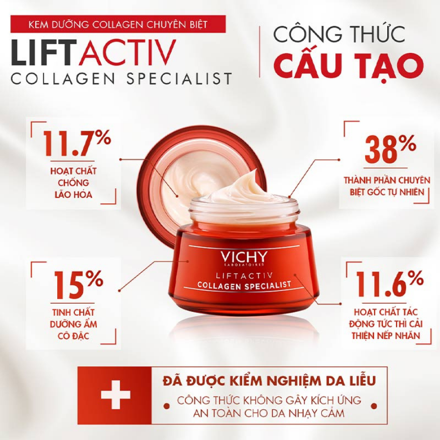 Kem Dưỡng Ẩm, Săn Chắc Da & Ngừa Lão Hóa Ban Ngày Vichy LiftActiv Collagen Specialist (50ml) ) 
