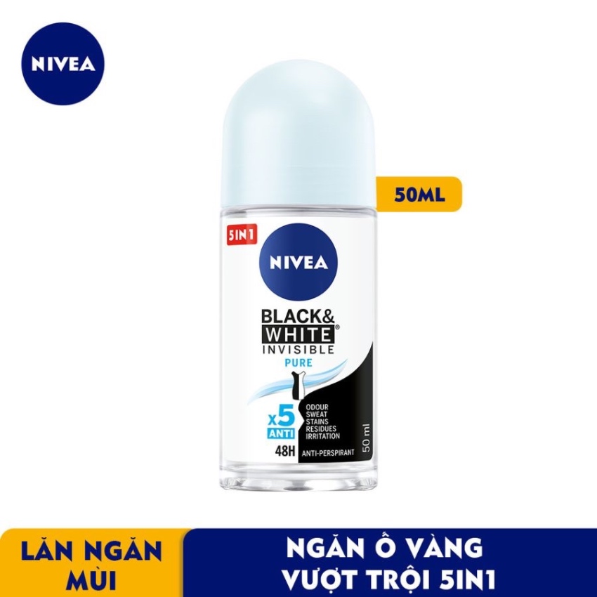 Lăn Khử Mùi Ngăn Vệt Ố Vàng Cho Nữ Nivea Black & White X5 (50ml)