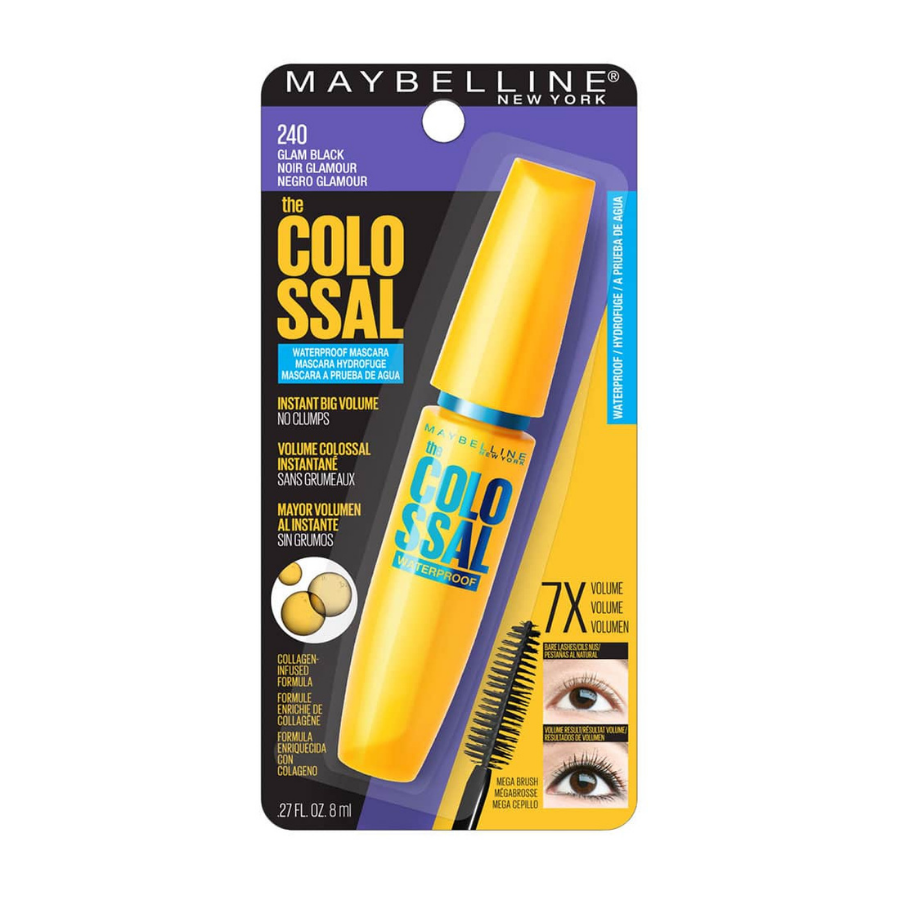 Mascara Không Trôi, Làm Dày và Dài Mi Maybelline The Colossal Waterproof - Vỏ Vàng Đồng - Glam Black (8ml) 