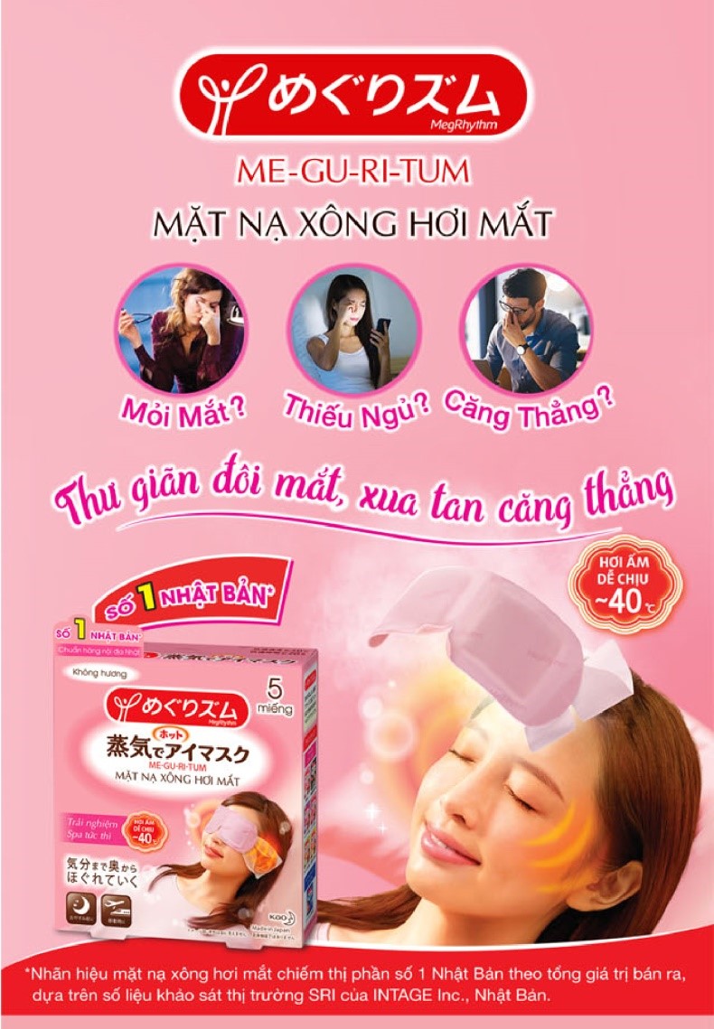 Mặt Nạ Xông Hơi Mắt MegRhythm Steam Eye Mask - Hương Hoa Hồng (1 hộp 5 miếng) 