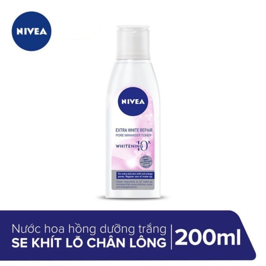 Nước Hoa Hồng Dưỡng Trắng Da & Se Khít Lỗ Chân Lông Nivea Extra White Pore Minimizer Toner (200ml)