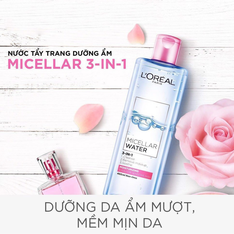 Nước Tẩy Trang Dưỡng Ẩm Cho Da Thường & Khô L'Oréal Micellar Water 3-in-1 Moisturizing Even For Sensitive Skin (400ml) 