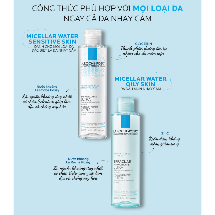 Nước Tẩy Trang Dành Cho Da Nhạy Cảm La Roche-Posay Micellar Water Ultra Sensitive Skin (400ml) 