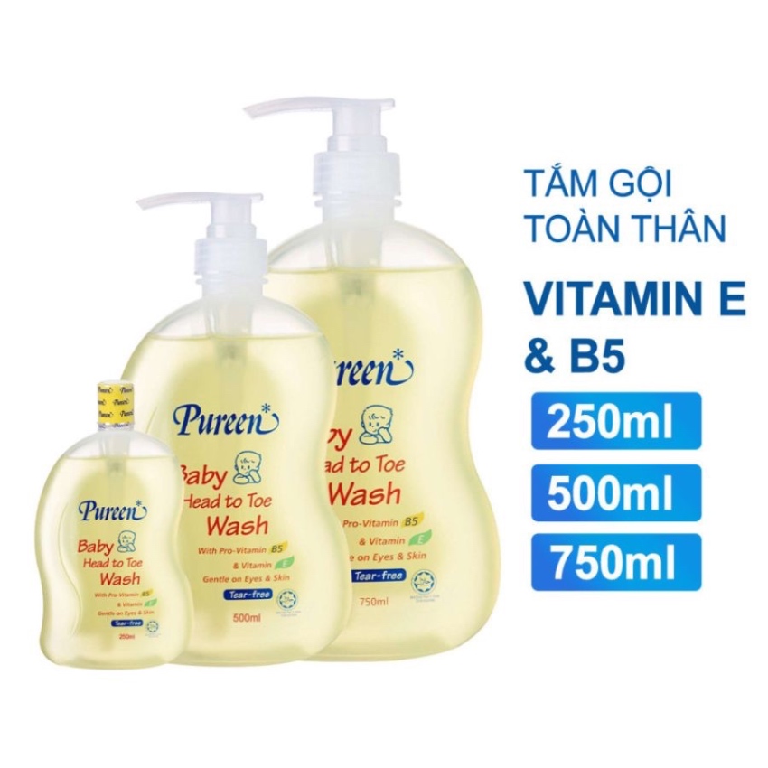 Sữa Tắm Gội Toàn Thân Cho Trẻ Sơ Sinh Pureen Baby Head To Toe Wash Vitamin E Soap Free (750ml)