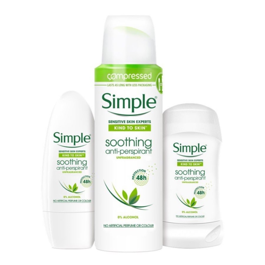 Lăn Sáp Khử Mùi Simple Sensitive Skin Experts Kind To Skin Soothing Anti-Perspirant (40ml)