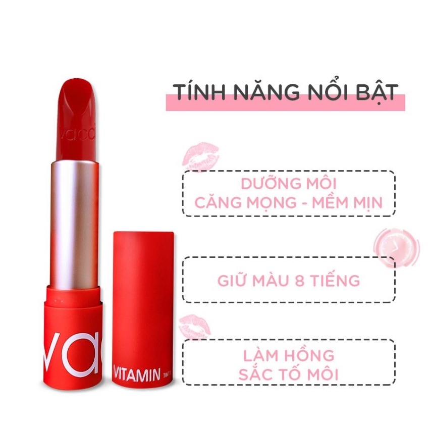 Son Dưỡng Môi Cao Cấp Có Màu Lâu Phai Vacci Vitamin Tint Lipstick - 230 Cherry Red - Đỏ Cherry (3.5g)