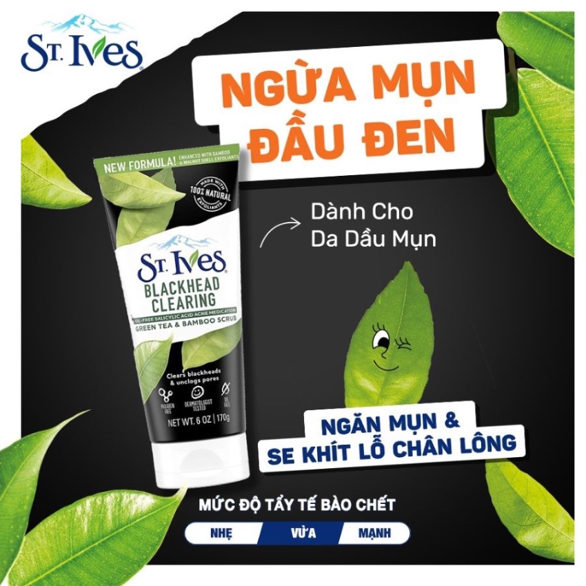 Sữa Rửa Mặt Chiết Xuất Trà Xanh Ngăn Ngừa Mụn St.Ives Blackhead Clearing Scrub Green Tea (170g) 