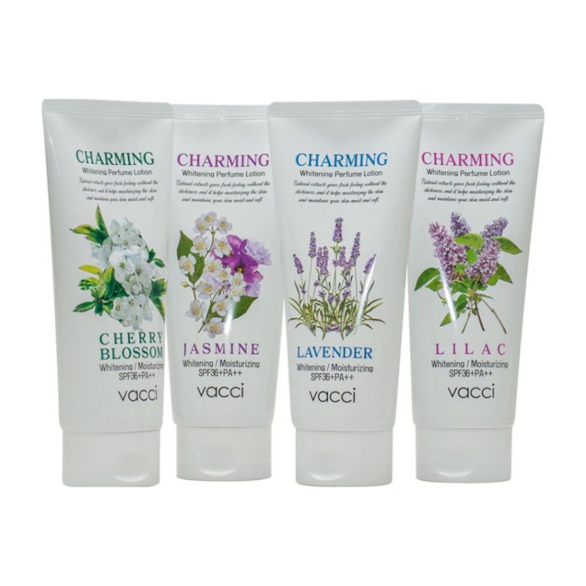 Sữa Dưỡng Thể Cấp Ẩm Trắng Da Hương Nước Hoa Vacci Charming Whitening Perfume Lotion - Lilac (180ml) 