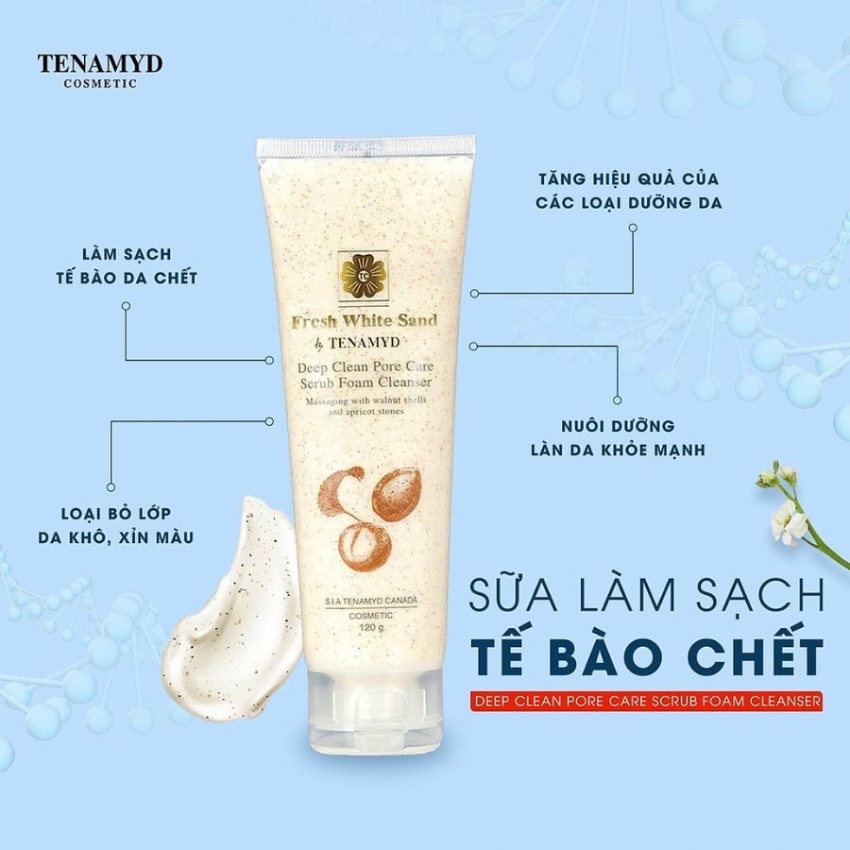 Sữa Làm Sạch Tế Bào Chết Tenamyd Fresh White Sand Deep Clean Pore Care Scrub Foam Cleanser (120g)