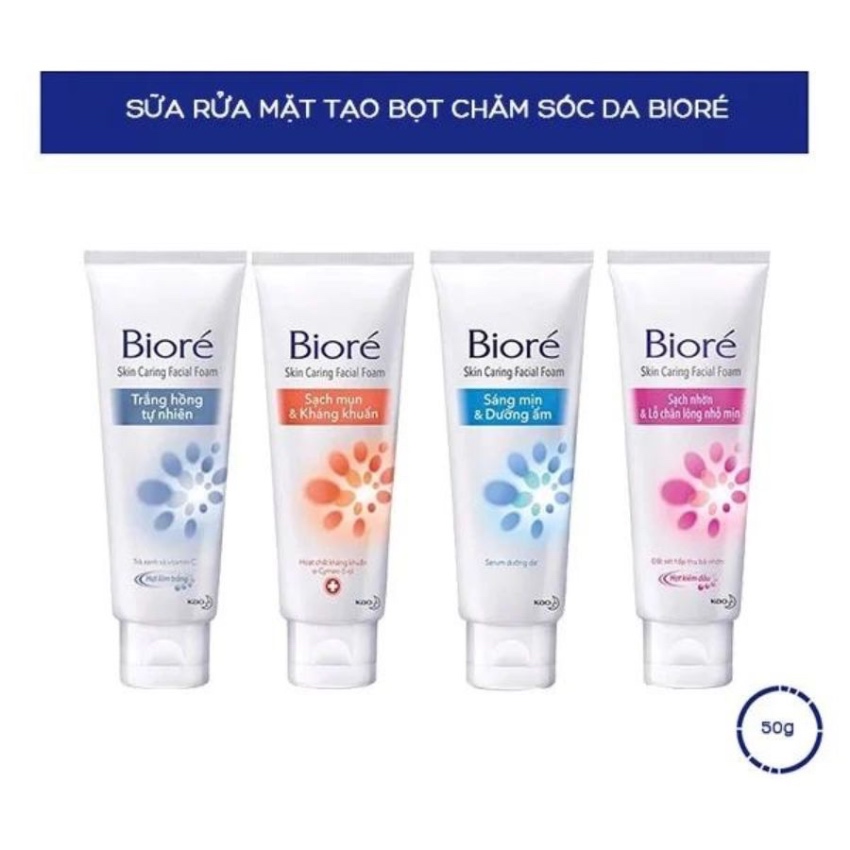 Sữa Rửa Mặt Trắng Hồng Tự Nhiên Bioré Skin Caring Facial Foam (100g) 