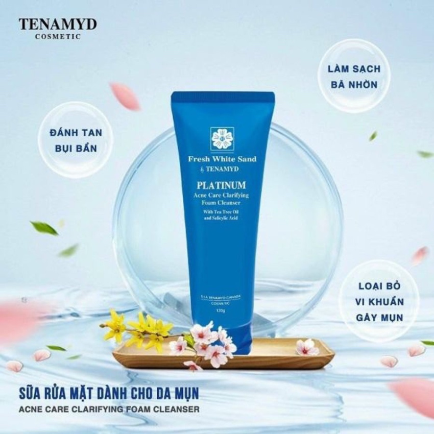 Sữa Rửa Mặt Ngăn Ngừa Mụn Tenamyd Fresh White Sand Platinum Acne Care Clarifying Foam Cleanser (120g) 