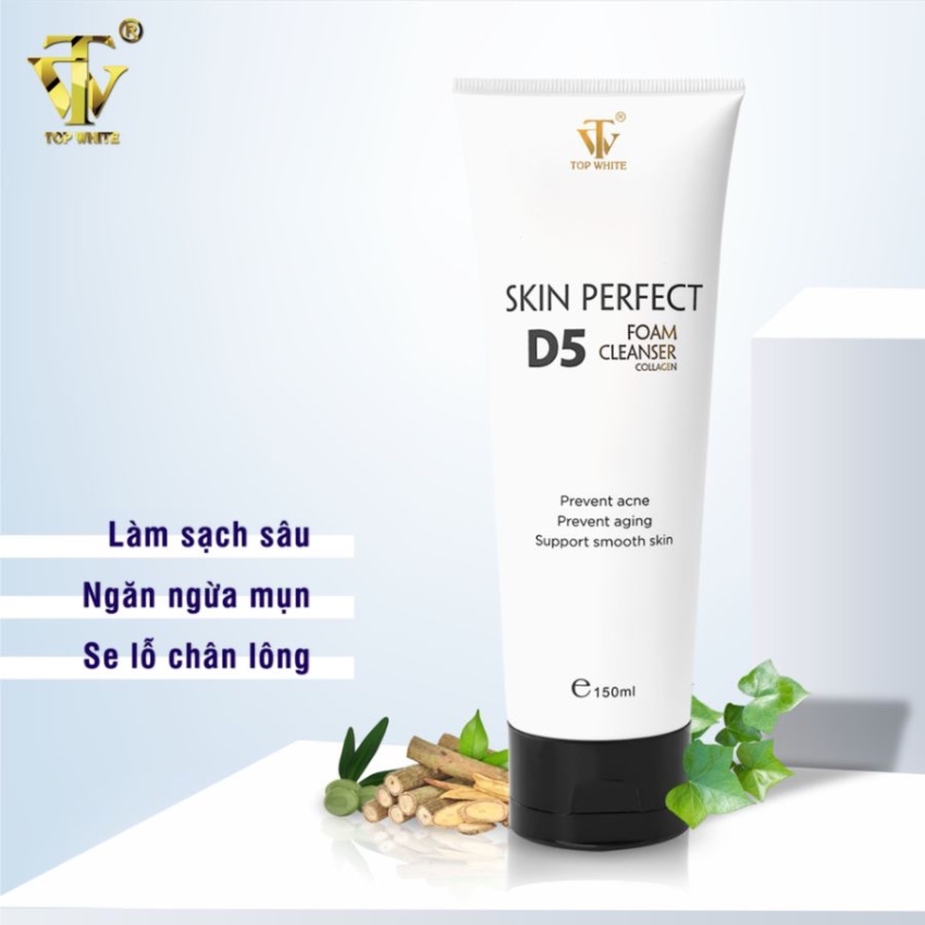 Sữa Rửa Mặt Ngừa Mụn Chống Lão Hóa Top White White Perfect Foam Cleanser Collagen D5 (150ml)