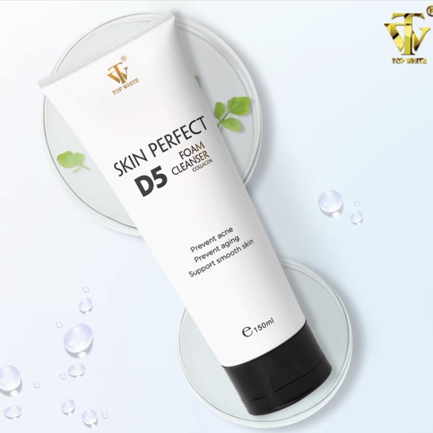 Sữa Rửa Mặt Ngừa Mụn Chống Lão Hóa Top White White Perfect Foam Cleanser Collagen D5 (150ml)