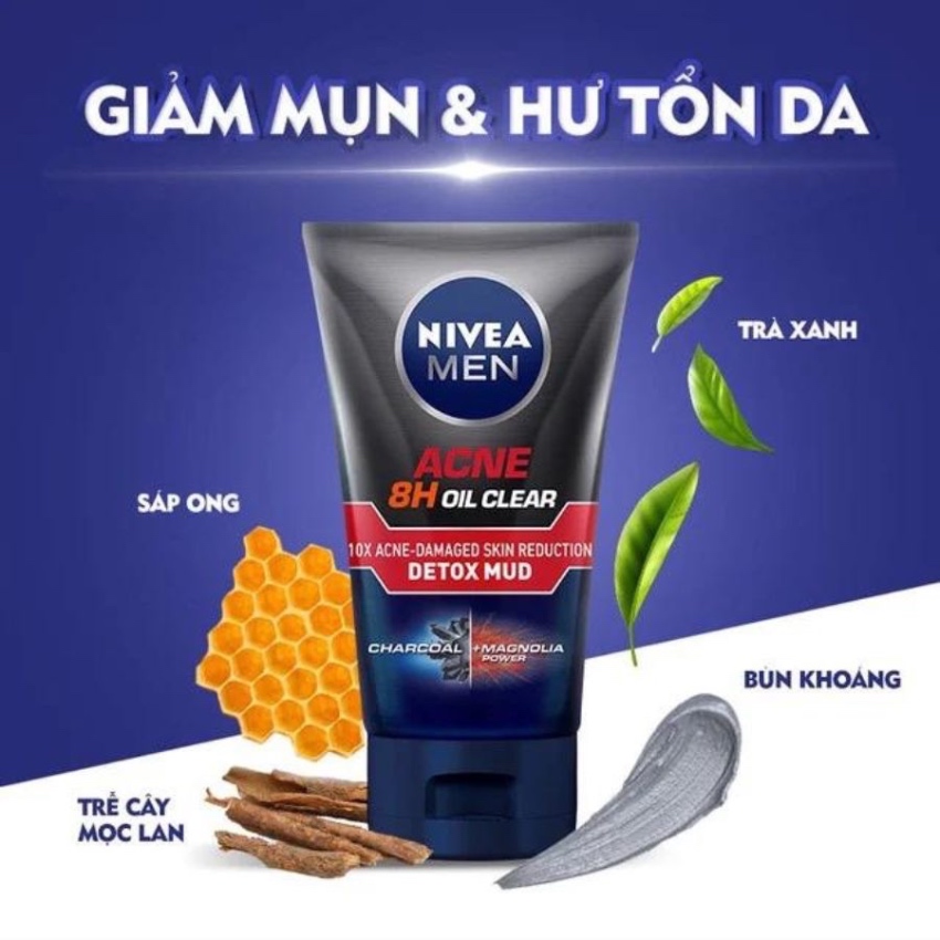 Sữa Rửa Mặt Giảm Mụn & Hư Tổn Da Cho Nam Nivea Men Acne 8H Oil Clear (100g)