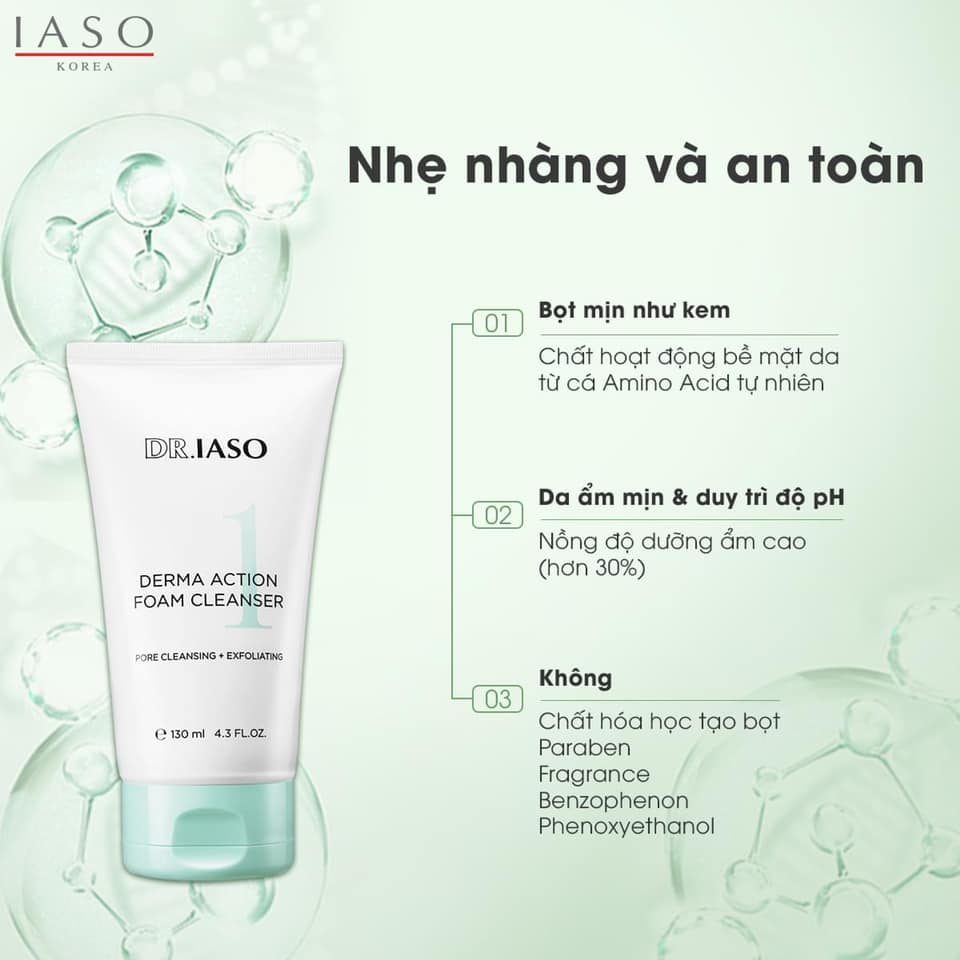 Sữa Rửa Mặt Tạo Bọt Tăng Cường Làm Sạch Dr.IASO Derma Action Foam Cleanser - D40 (130ml) 