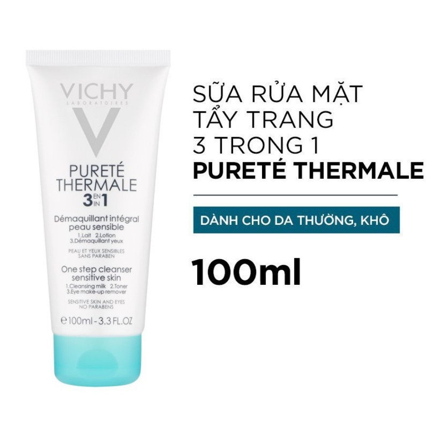 Sữa Rửa Mặt Tẩy Trang 03 Tác Dụng Vichy Pureté Thermale 3in1 One Step Cleanser Sensitive Skin And Eyes (100ml) 