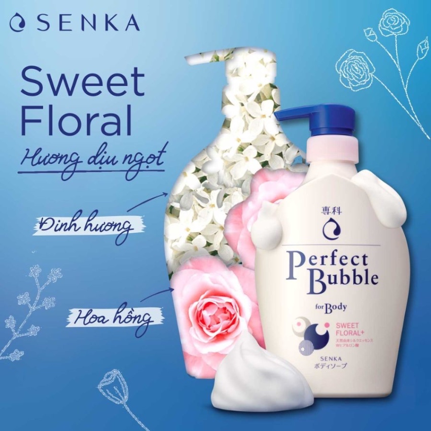 Sữa Tắm Dưỡng Ẩm Hương Hoa Dịu Ngọt Senka Perfect Bubble For Body Sweet Floral (500ml)