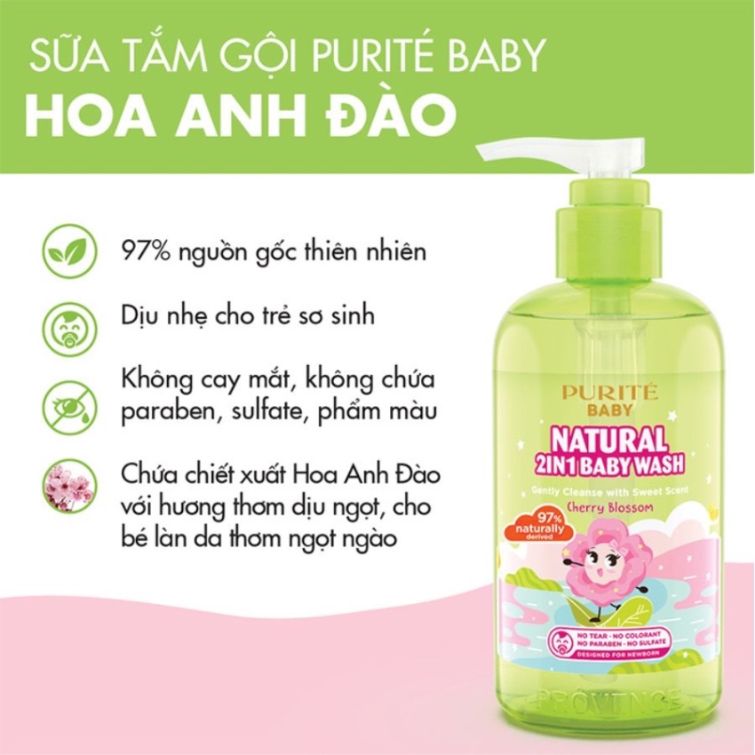 Sữa Tắm Gội Thiên Nhiên Purité Baby Natural 2IN1 Baby Wash (500ml)