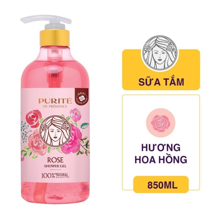Sữa Tắm Dưỡng Da Mềm Mịn Hương Hoa Hồng Purité Rose Shower Gel (850ml) + Tặng Dầu Gội (180ml)