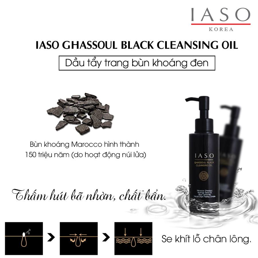 Dầu Tẩy Trang Bùn Khoáng Đen IASO Ghassoul Black Cleansing Oil - I54 (150ml) 