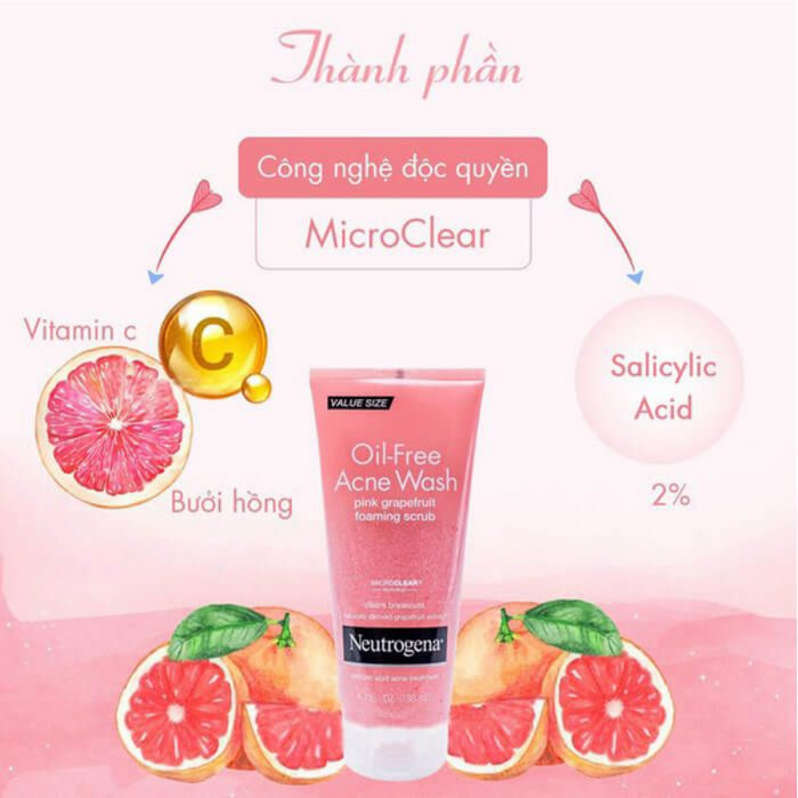 Sữa Rửa Mặt Ngừa Mụn Neutrogena Oil-Free Acne Wash Pink Grapefruit Foaming Scrub (124ml)