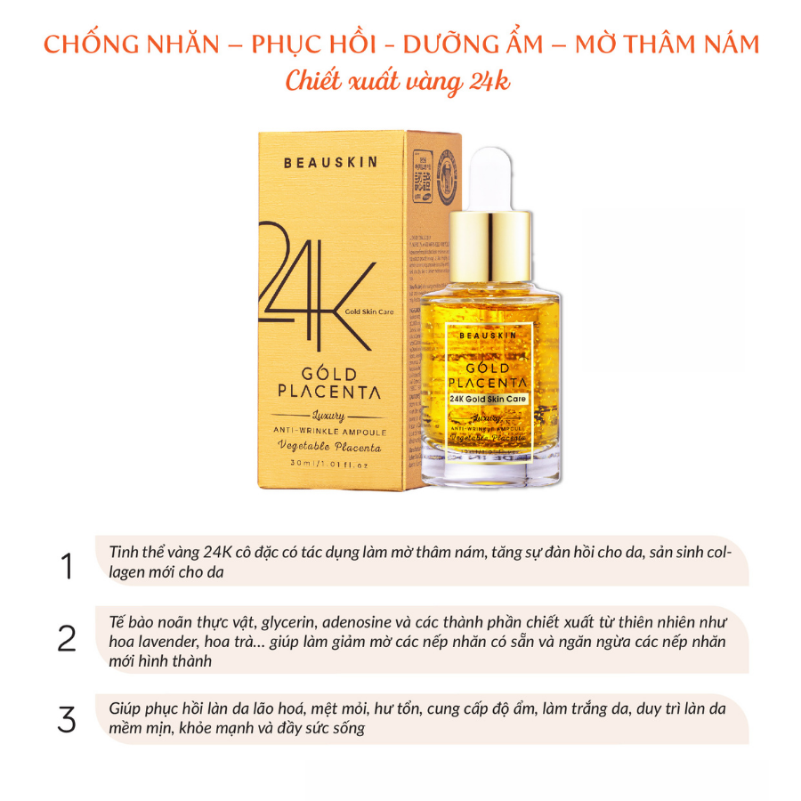 Tinh Chất Chống Nhăn Beauskin Luxury 24K Gold Placenta Anti-Wrinkle Ampoule (30ml)