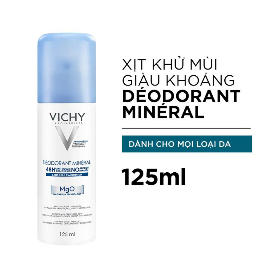 Xịt Khử Mùi Giúp Vùng Da Dưới Cánh Tay Khô Thoáng Vichy Deodorant Mineral 48H (125ml) 