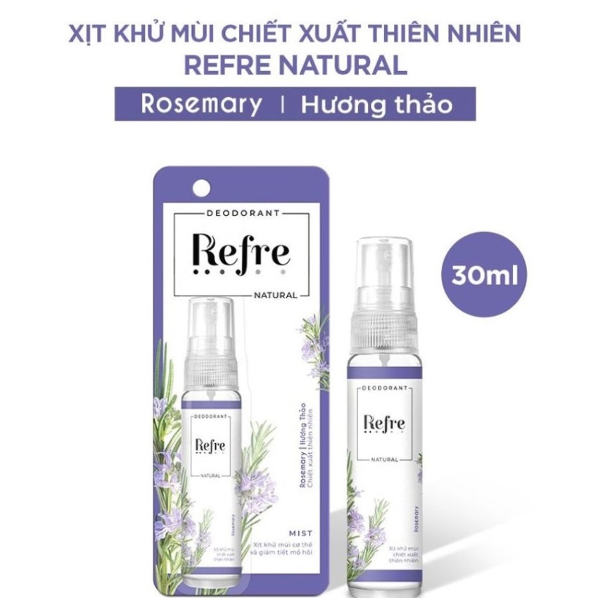 Xịt Khử Mùi Thảo Dược Refre Natural Deodorant Mist - Rosemary Tím - Chiết Xuất Hương Thảo (30ml)