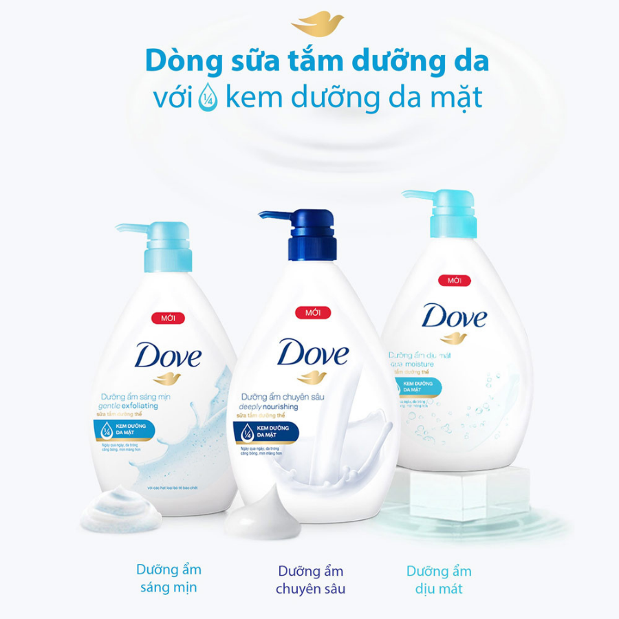 Sữa Tắm Dưỡng Thể, Dưỡng Ẩm Chuyên Sâu Dove Deeply Nourishing Body Wash (530g) + Tặng Túi 