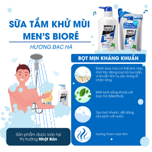 Sữa Tắm Khử Mùi Bạc Hà Mát Lạnh Men's Bioré Deodorant Body Wash (440ml)